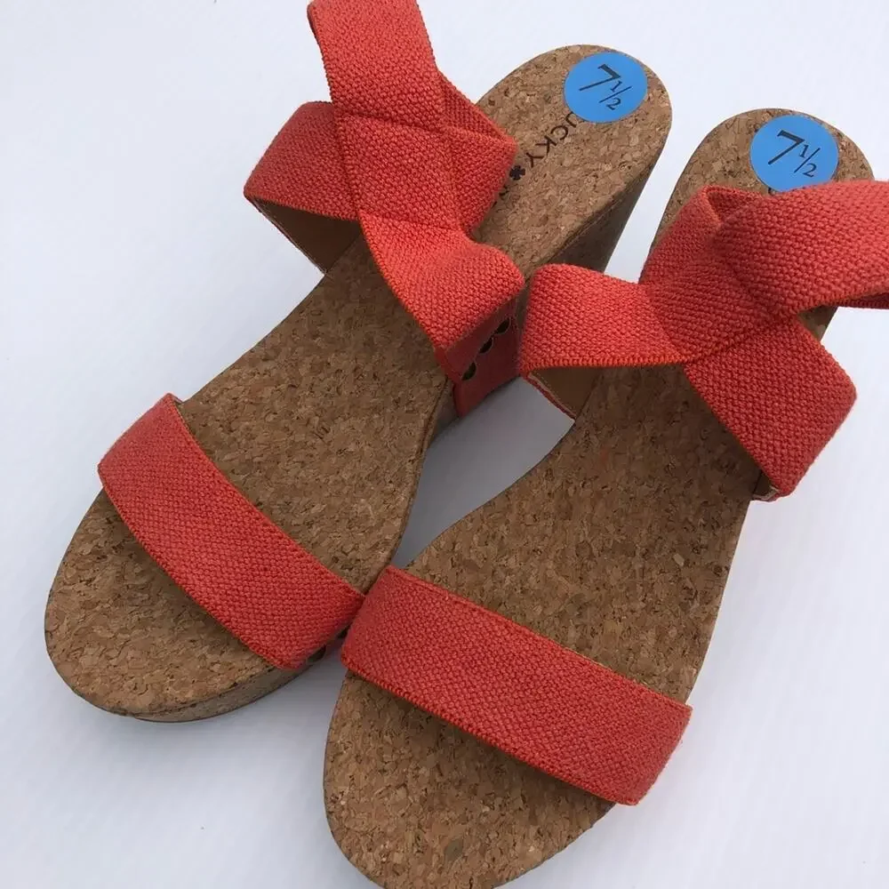 New! Lucky Brand Maxyne cork wedge sandal platform size 7.5 coral